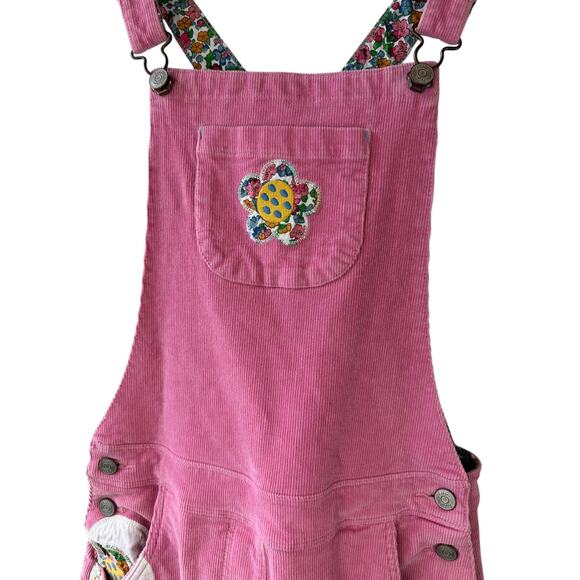 Boden Pink Corduroy Overalls Embroidered Flower Patches Kid Teen Size Age 13-14Y - Picture 2 of 16